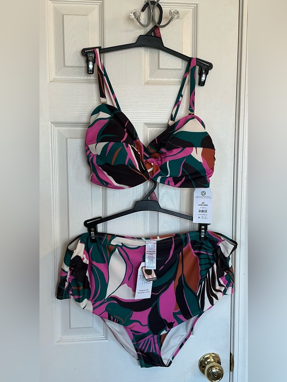 NWT Time & Tru Womens Multi Print 2 pc Bikini Top High Waist Bottom 2X (20W-22W)